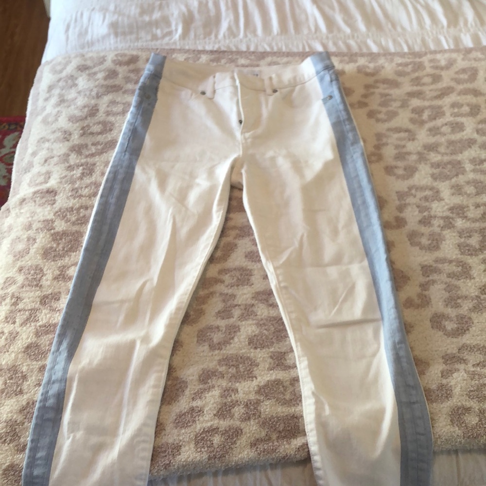 Loft White Jeans with blue stripe